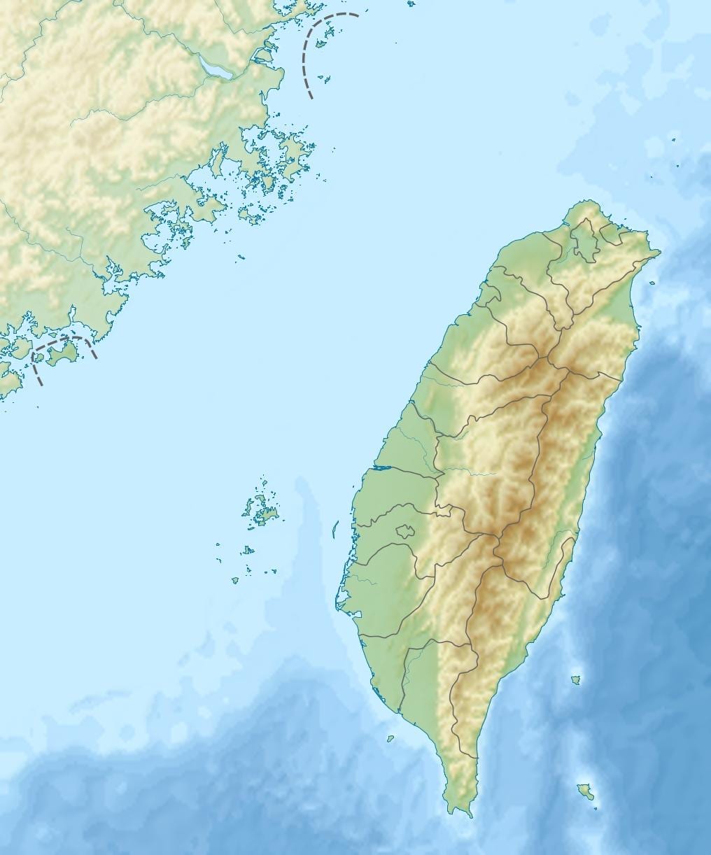 Mapa Tajvan elevacija