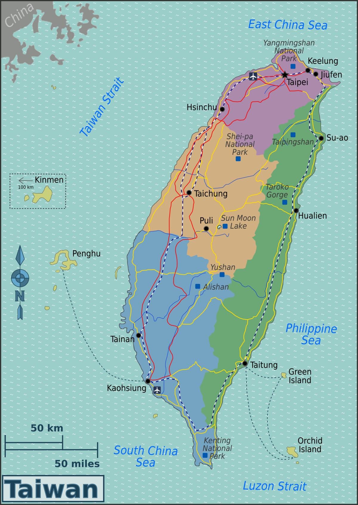 Mapa Tajvan luke