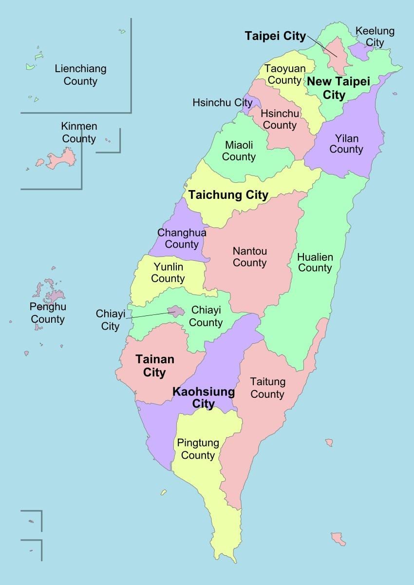Mapa Tajvan politički
