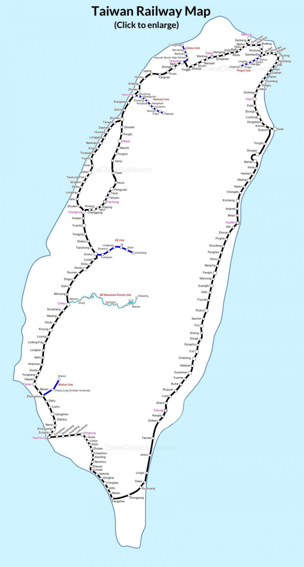 željezničke mapu Tajvan
