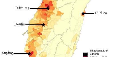 Tajvan karta gustoće naseljenosti